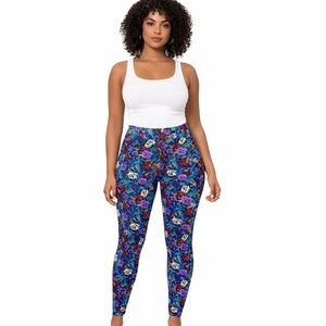 Lularoe One Size Floral Print Leggings Rose Print Multi color Super Soft